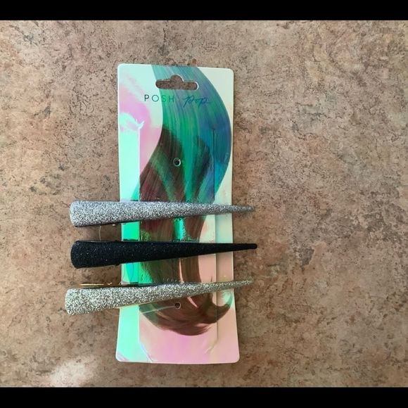 Nwt posh + pop 3 pack metallic hair clips - Picture 1 of 3